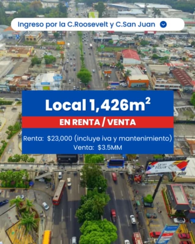 LOCAL COMERCIAL EN VENTA O RENTA SOBRE CALZADA ROOSEVELT Y SAN JUAN