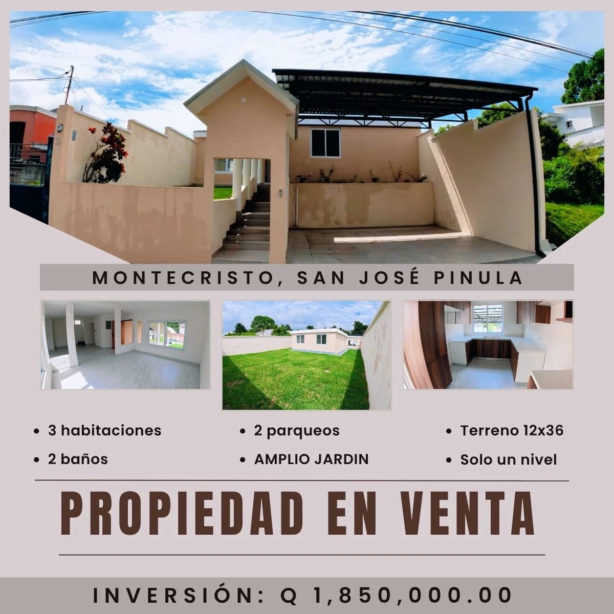 casa de un solo nivel en Condominio Montecristo, San José Pinula — Casa en Venta en San José Pinula, Guatemala, Ciudad — foto 1 de 1