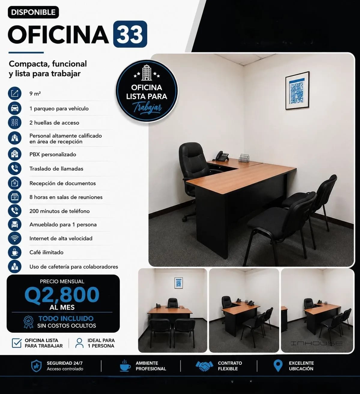 OFICINA EN RENTA ZONA 9 AMUEBLADA Y EQUIPADA — Oficina en Alquiler en Zona 9, Guatemala, Ciudad — foto 1 de 5