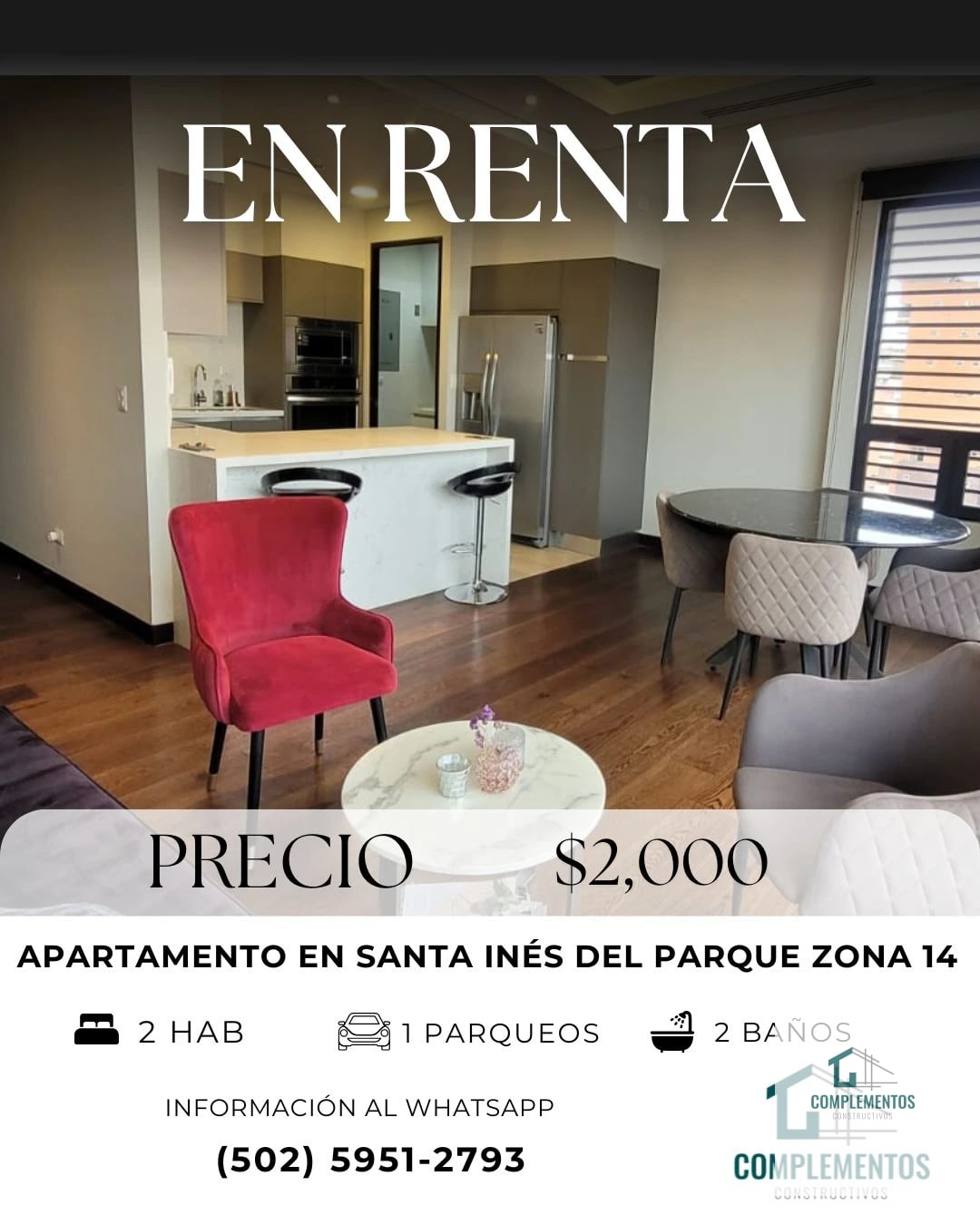 Santa Inés del Parque, Apartamento en Renta zona 14, 2hab. 108 M2 — Apartamento en Alquiler en Santa Inés del Parque, Zona 14, Guatemala, Ciudad — foto 1 de 10