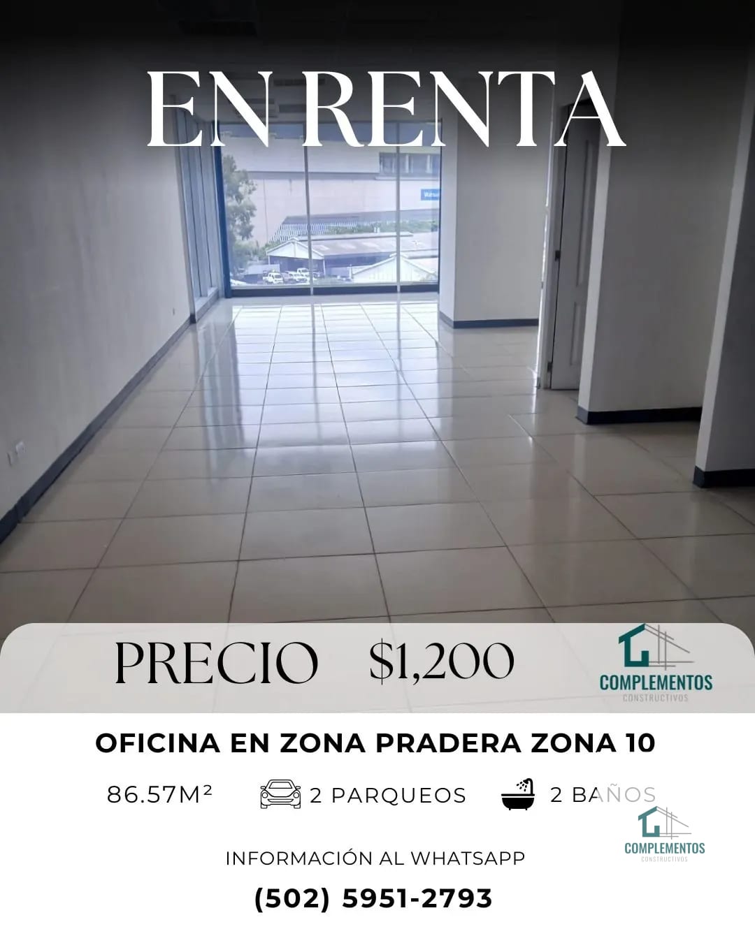 Zona Pradera, Oficina en Renta zona 10, 86.57 m2. — Oficina en Alquiler en Zona Pradera, Zona 10, Guatemala, Ciudad — foto 1 de 7