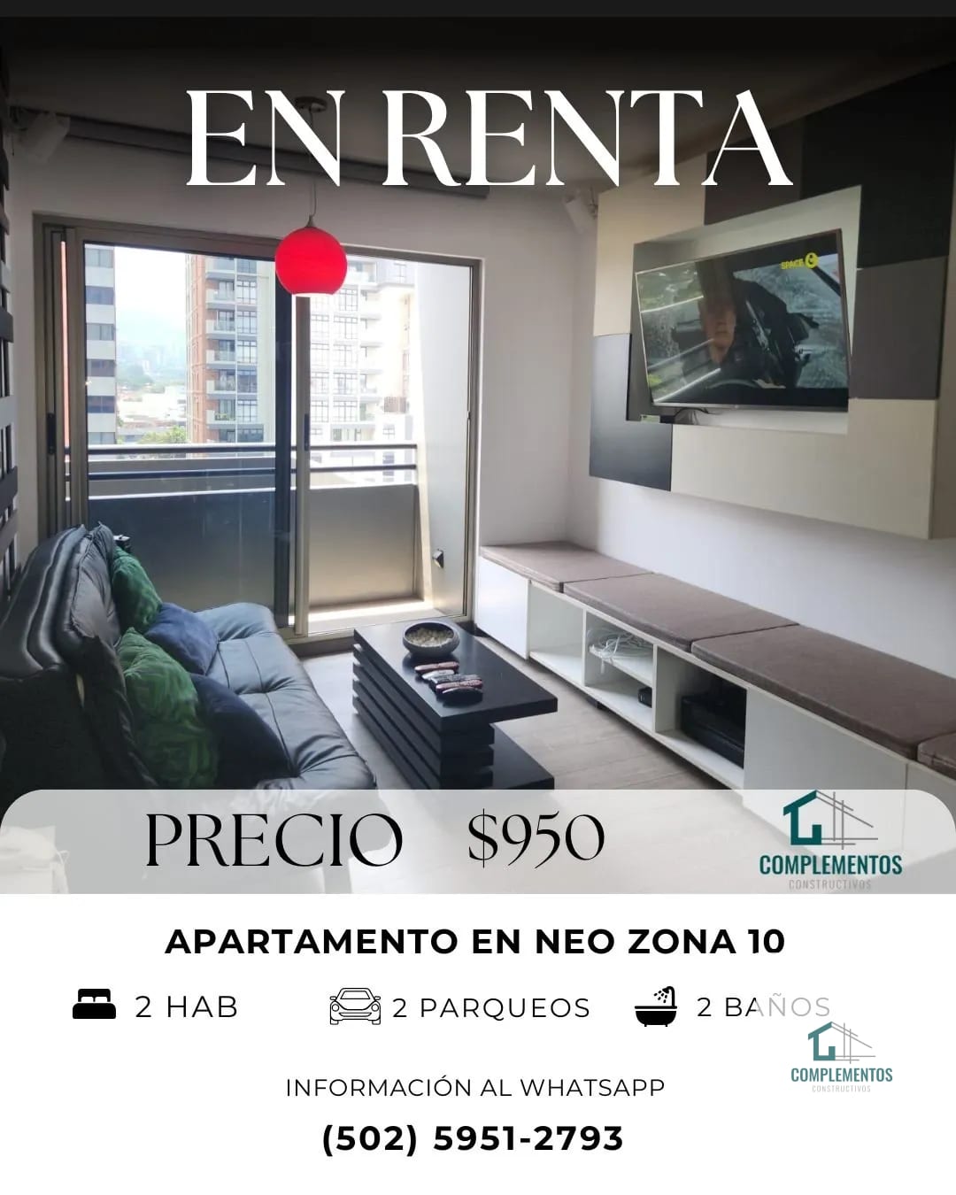 Neo, Apartamento Renta Zona 10, 2hab 75 m2 — Apartamento en Alquiler en Neo Apartamentos, Zona 10, Guatemala, Ciudad — foto 1 de 8