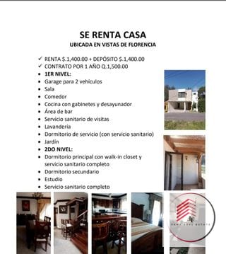 RENTA DE CASA AMUEBLADA EN VISTAS DE FLORENCIA CERCA DE FLORENCIA RUTA HACIA ANTIGUA GUATEMALA  — Casa en Alquiler en Santa Lucía Milpas Altas, Sacatepéquez — miniatura 1 de 6