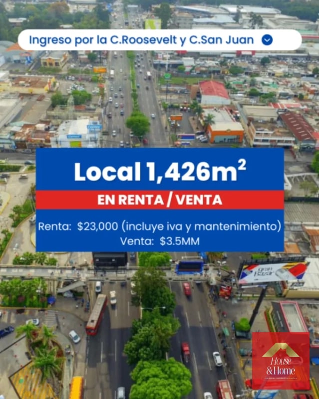 LOCAL COMERCIAL EN VENTA O RENTA SOBRE CALZADA ROOSEVELT Y SAN JUAN - 1