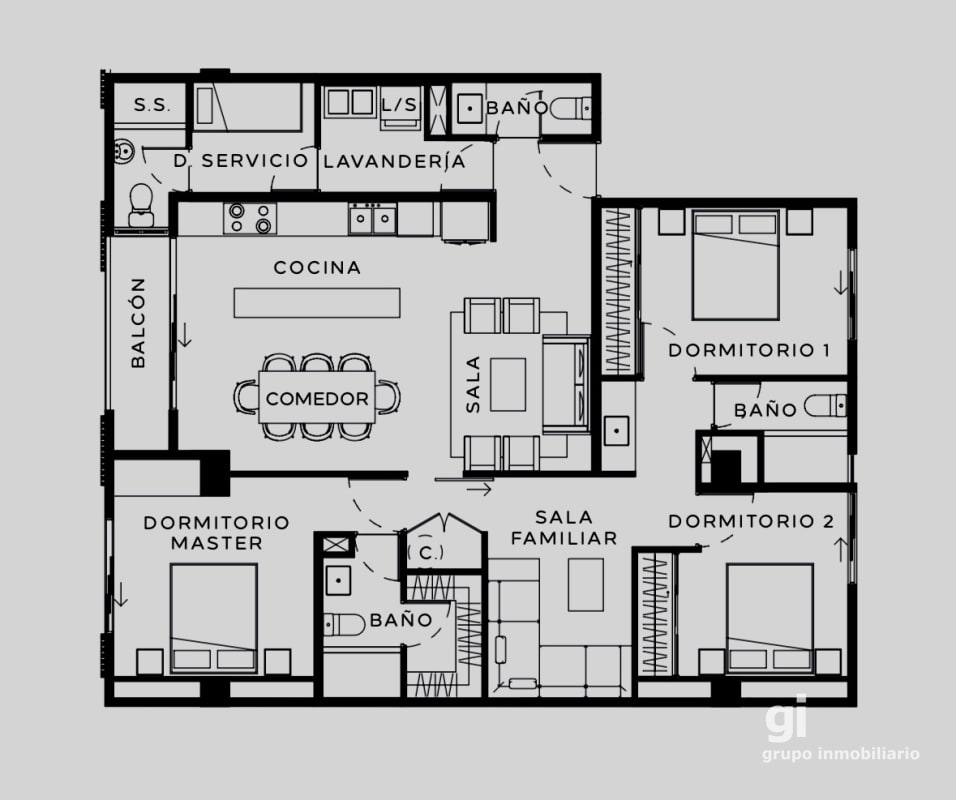 Apartamento de 3 dormitorios + cuarto de servicio en venta en zona 13 - 6