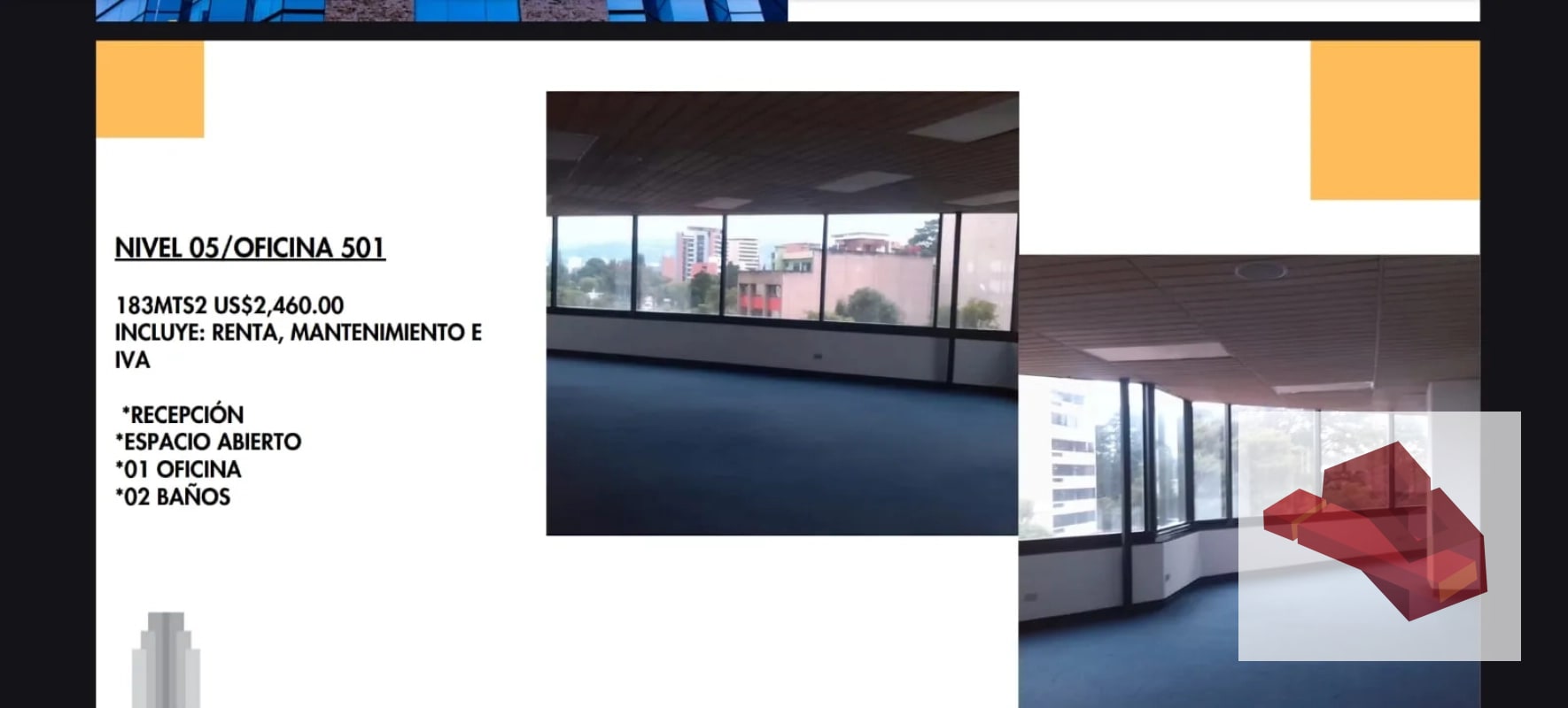 RENTA DE OFICINA ZONA 10, ZONA VIVA. DIFERENTES METRAJES - 1