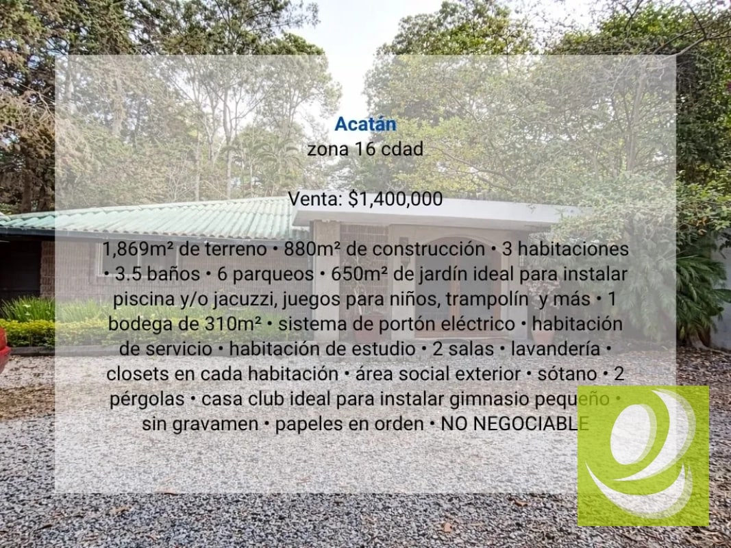 Casa en Venta en Acatán zona 16 cdad - 2
